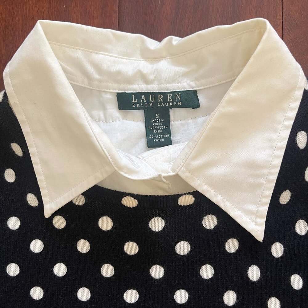 NWOT Ralph Lauren POLKA DOT WHITE COLAR KNIT TOP S - Picture 4 of 13